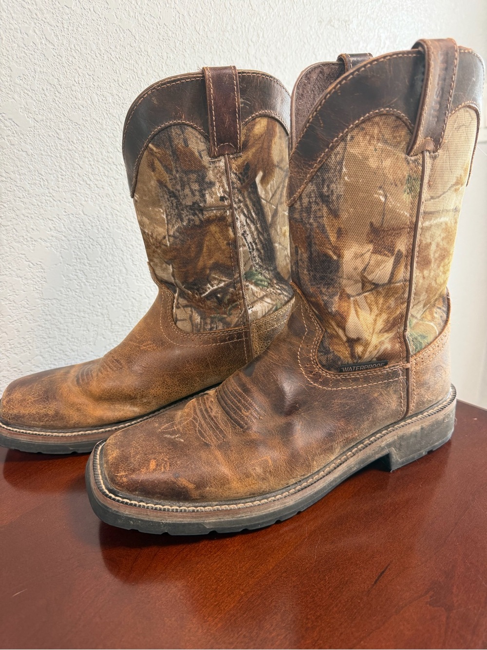 Justin Boots Brown Leather with Camo Shaft Work Boots